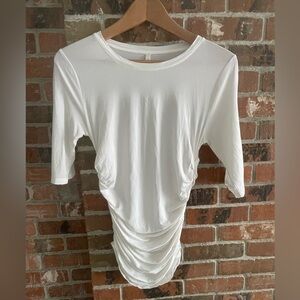 Babaton White Ruched Midi Sleeve Top